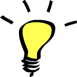 A drawing of a lightbulb with the bulb part colored in yellow to indicate it's on