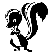 A black and white drawing of a of a skunk with a happy expression that is the Lockheed Martin Advanced Develop Projects Skunk Works Logo
